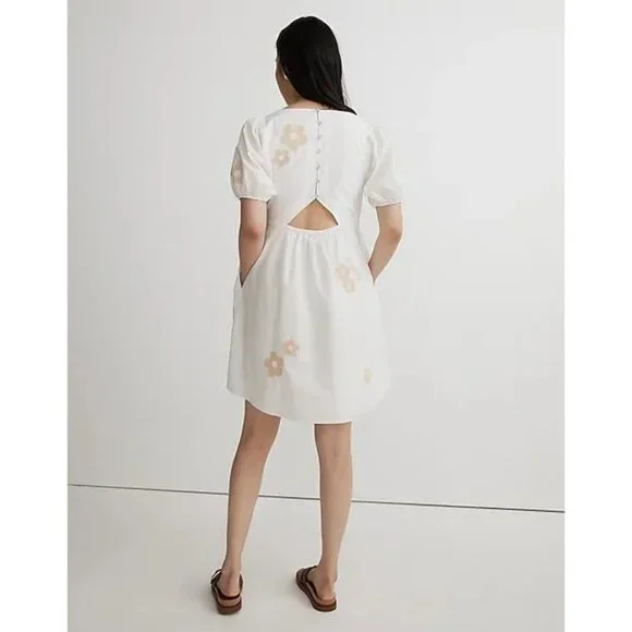 Madewell NWT Annamarie Floral V Neck Cutout Mini Dress in Bright Ivory size 0 - Picture 2 of 11
